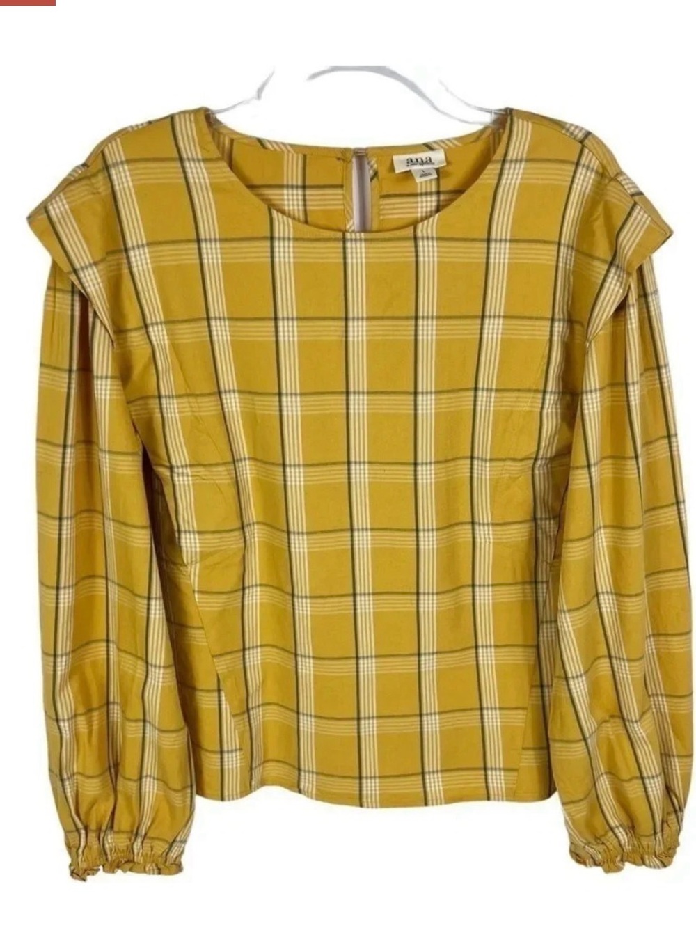a.n.a. Mustard Plaid Long-Sleeve Blouse